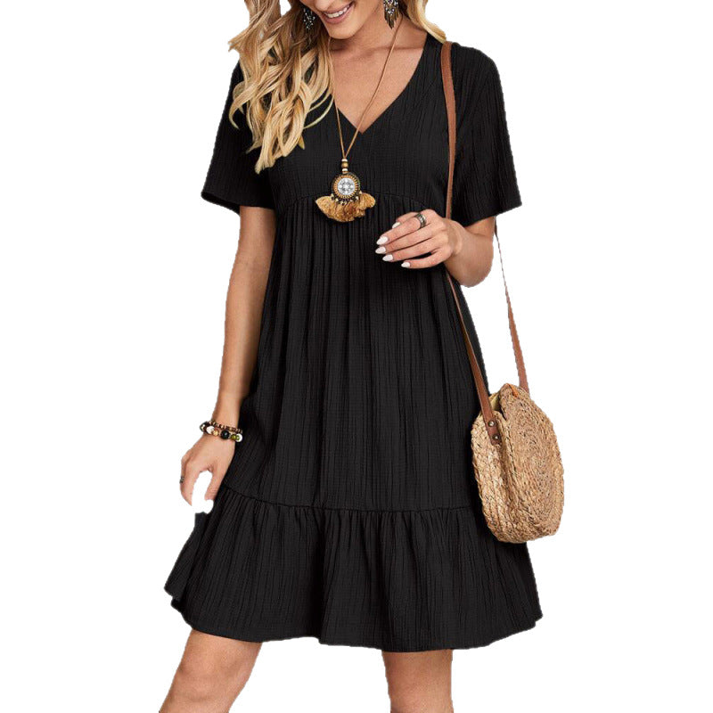 Loose Casual Short Sleeve V-Neck Flowy Dress
