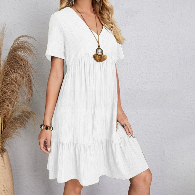 Loose Casual Short Sleeve V-Neck Flowy Dress