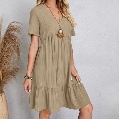 Loose Casual Short Sleeve V-Neck Flowy Dress