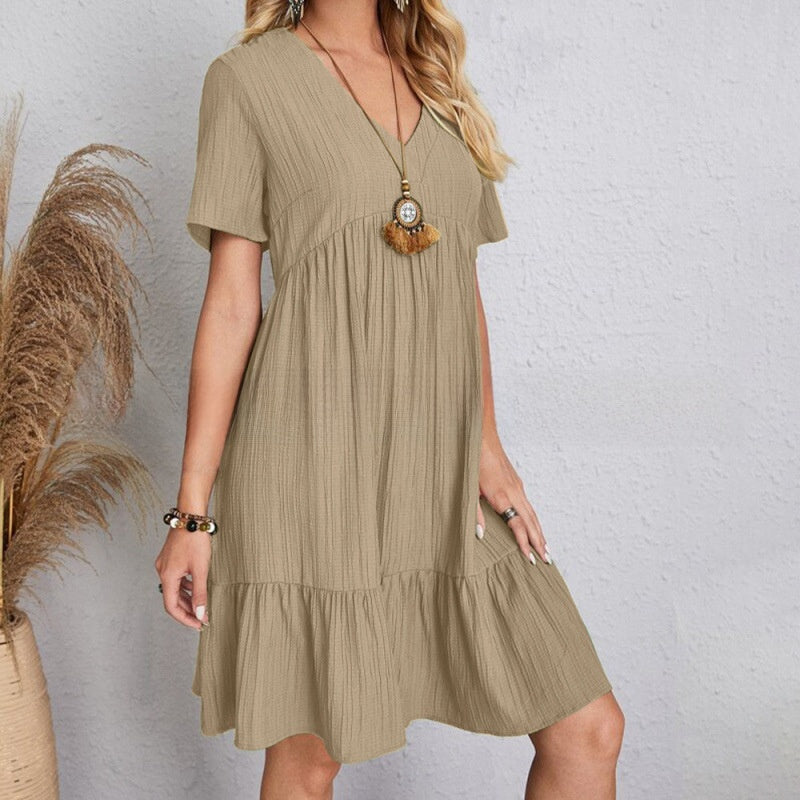Loose Casual Short Sleeve V-Neck Flowy Dress