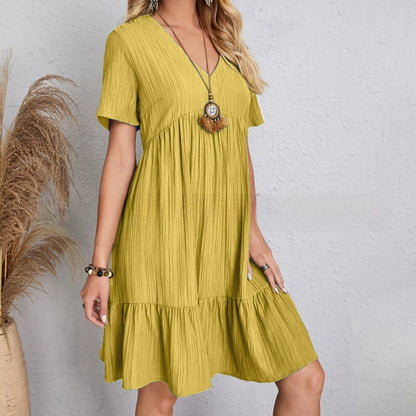 Loose Casual Short Sleeve V-Neck Flowy Dress