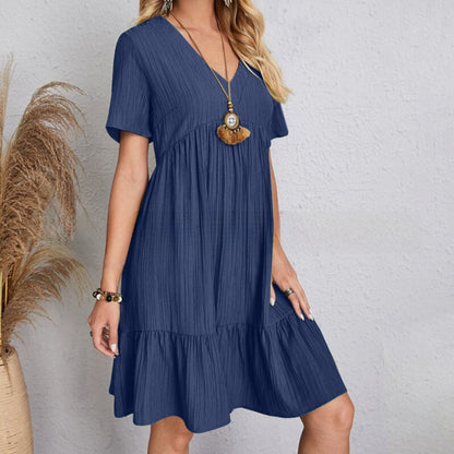 Loose Casual Short Sleeve V-Neck Flowy Dress