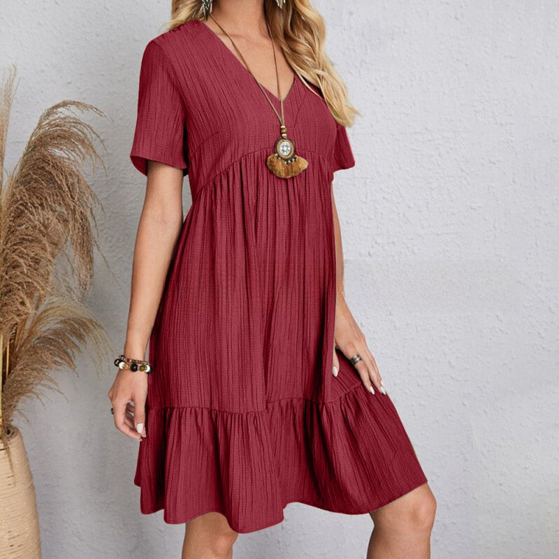 Loose Casual Short Sleeve V-Neck Flowy Dress