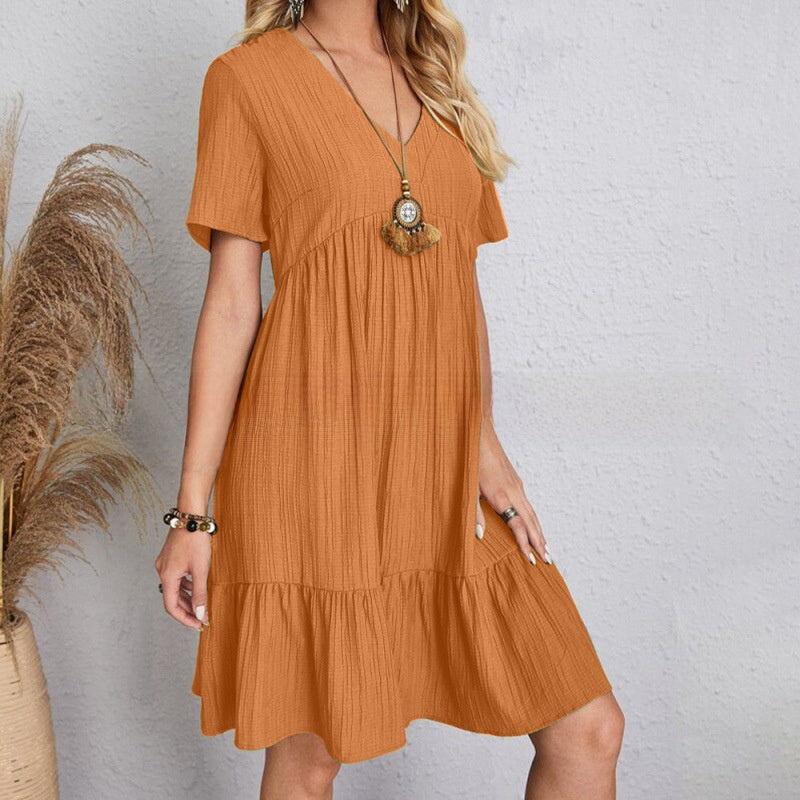 Loose Casual Short Sleeve V-Neck Flowy Dress