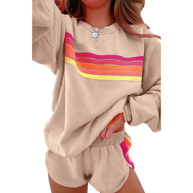 Loose color-mixed long-sleeved two-piece set for women