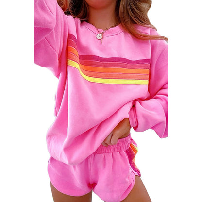 Loose color-mixed long-sleeved two-piece set for women