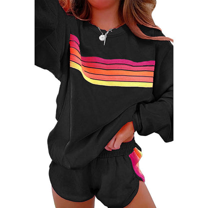 Loose color-mixed long-sleeved two-piece set for women