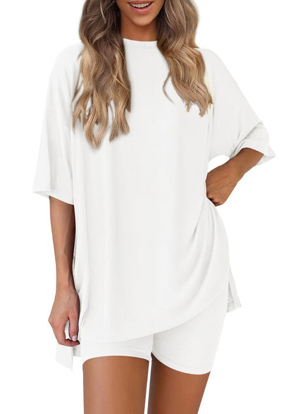Loose Fit Casual Round Neck Short Sleeve Shorts TwoPiece Set