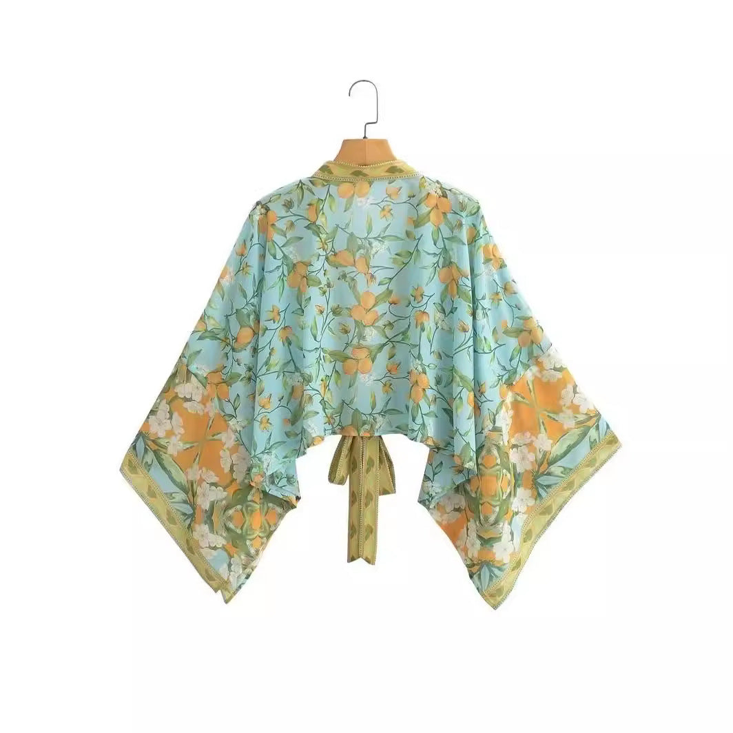 Loose Fit Floral Print Kimono Sun Protection Dress