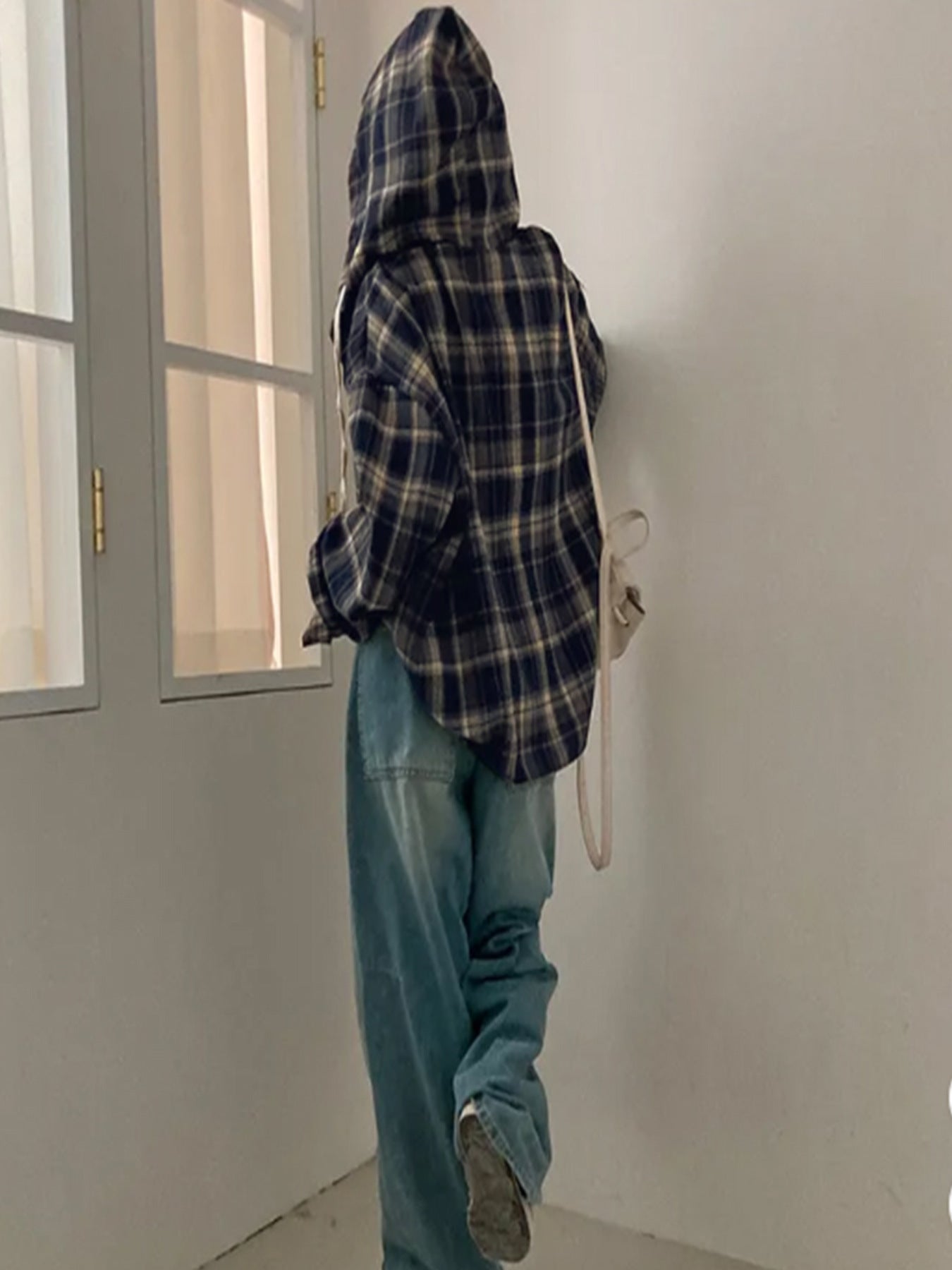 Loose Fit Hooded Plaid Shirt