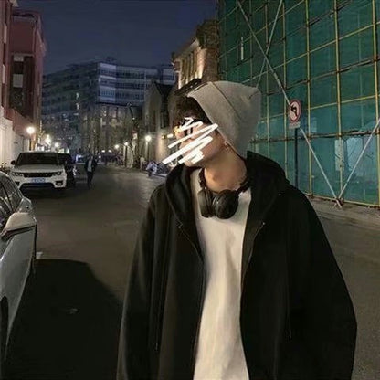 Loose Fit Hooded Zipper Cardigan