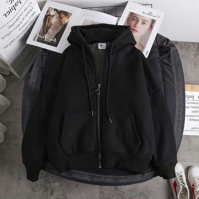 Loose Fit Hooded Zipper Cardigan