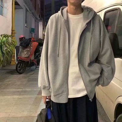 Loose Fit Hooded Zipper Cardigan