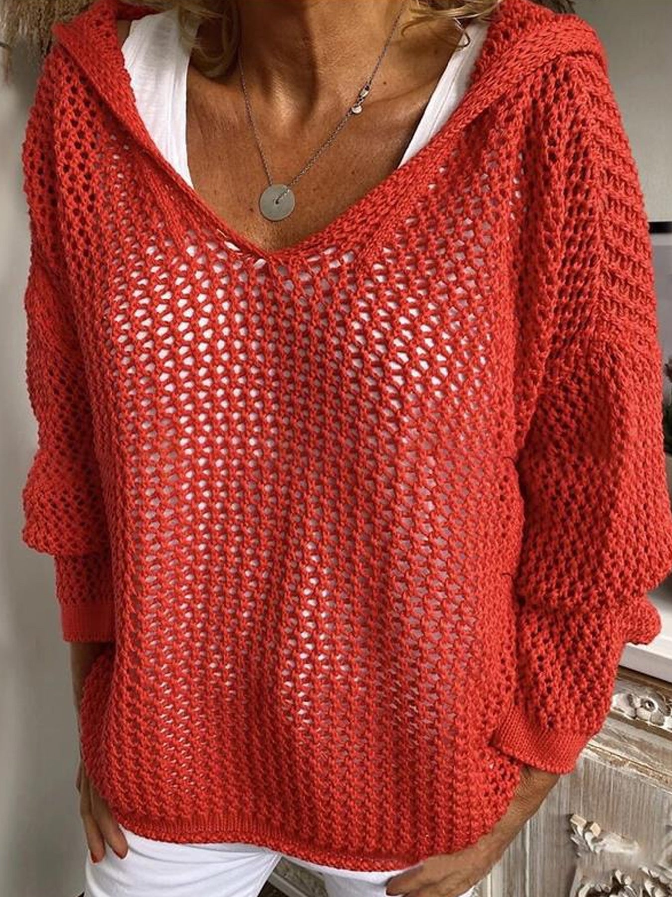 Loose Fit Knitted Hooded Sweater