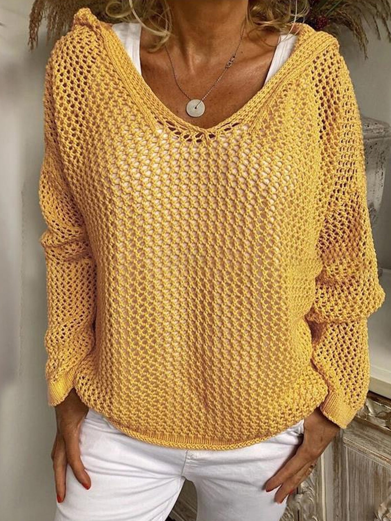 Loose Fit Knitted Hooded Sweater