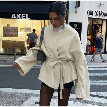 Loose Fit Long Sleeve V-Neck Jacket