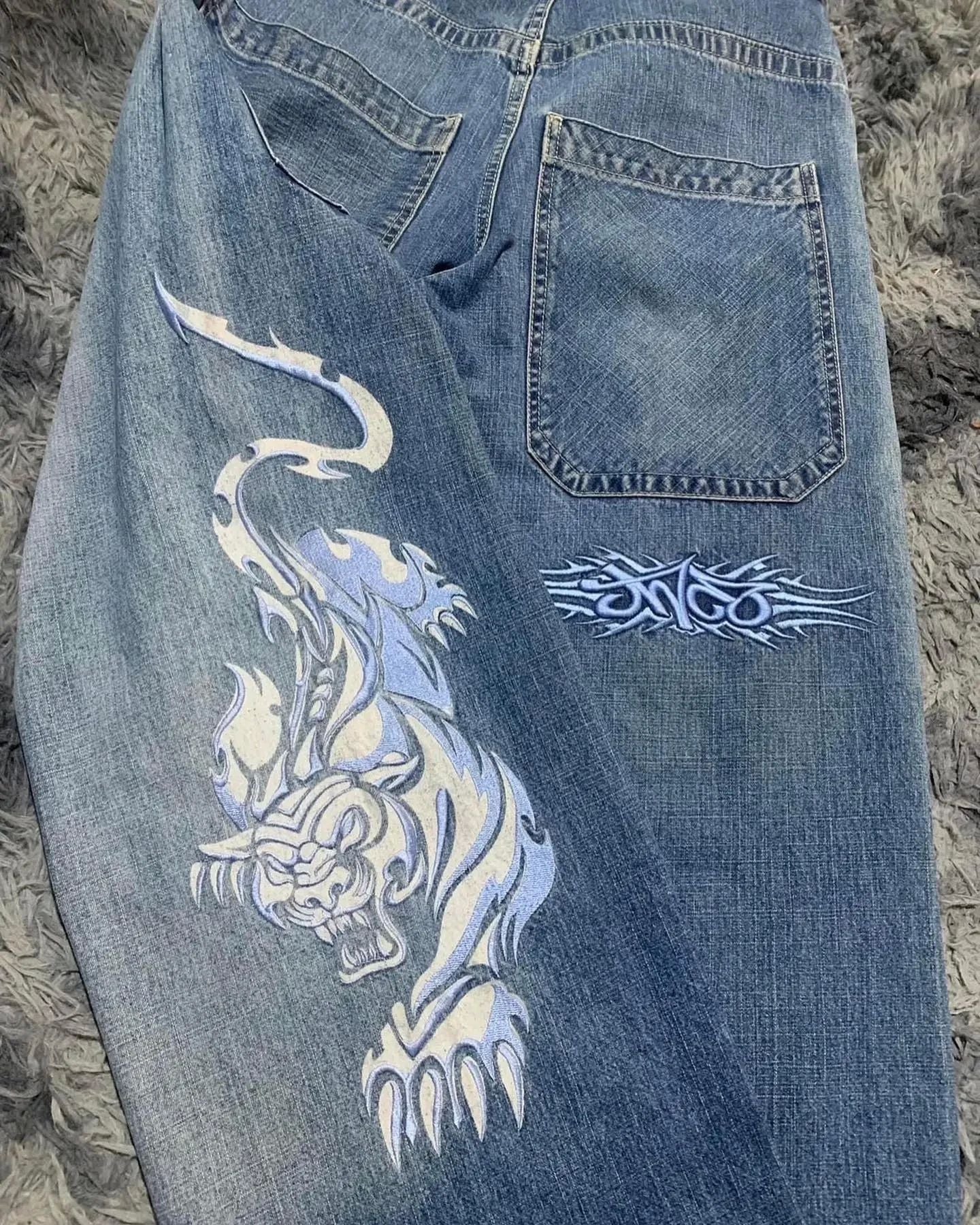 Loose Fit Printed Cotton Jeans for Men