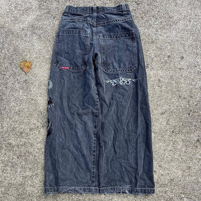 Loose Fit Printed Cotton Jeans for Men
