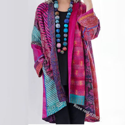 Loose Fit Printed Cotton Linen Cardigan