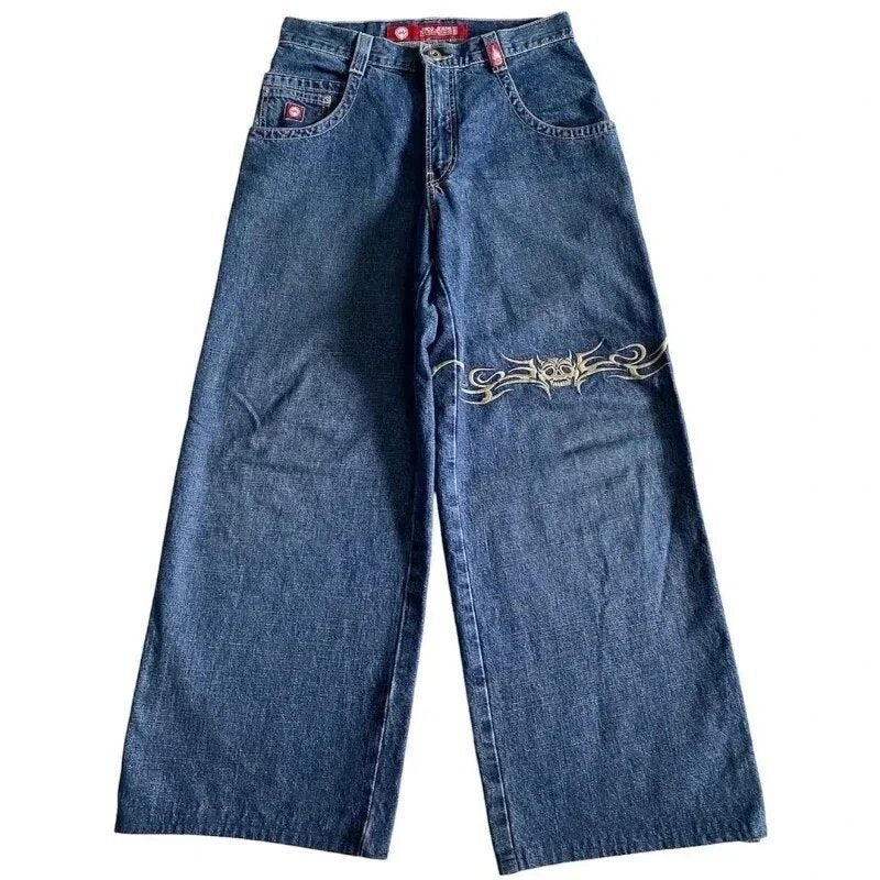 Loose Fit Retro Pattern Jeans Street Casual Wide Leg Pants