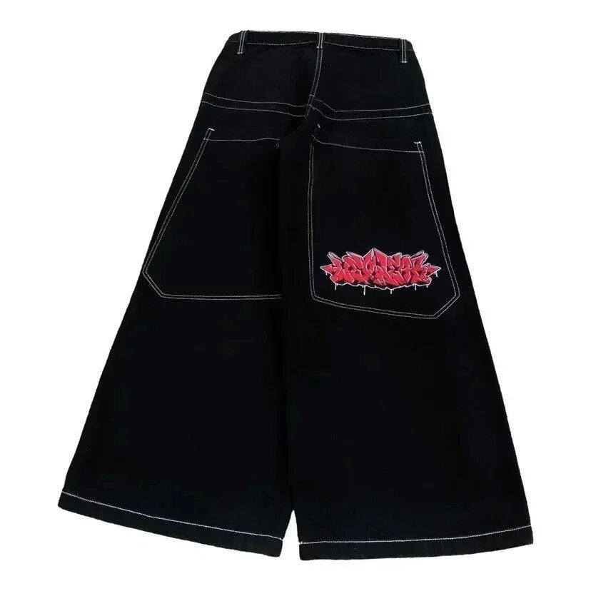 Loose Fit Retro Pattern Jeans Street Casual Wide Leg Pants