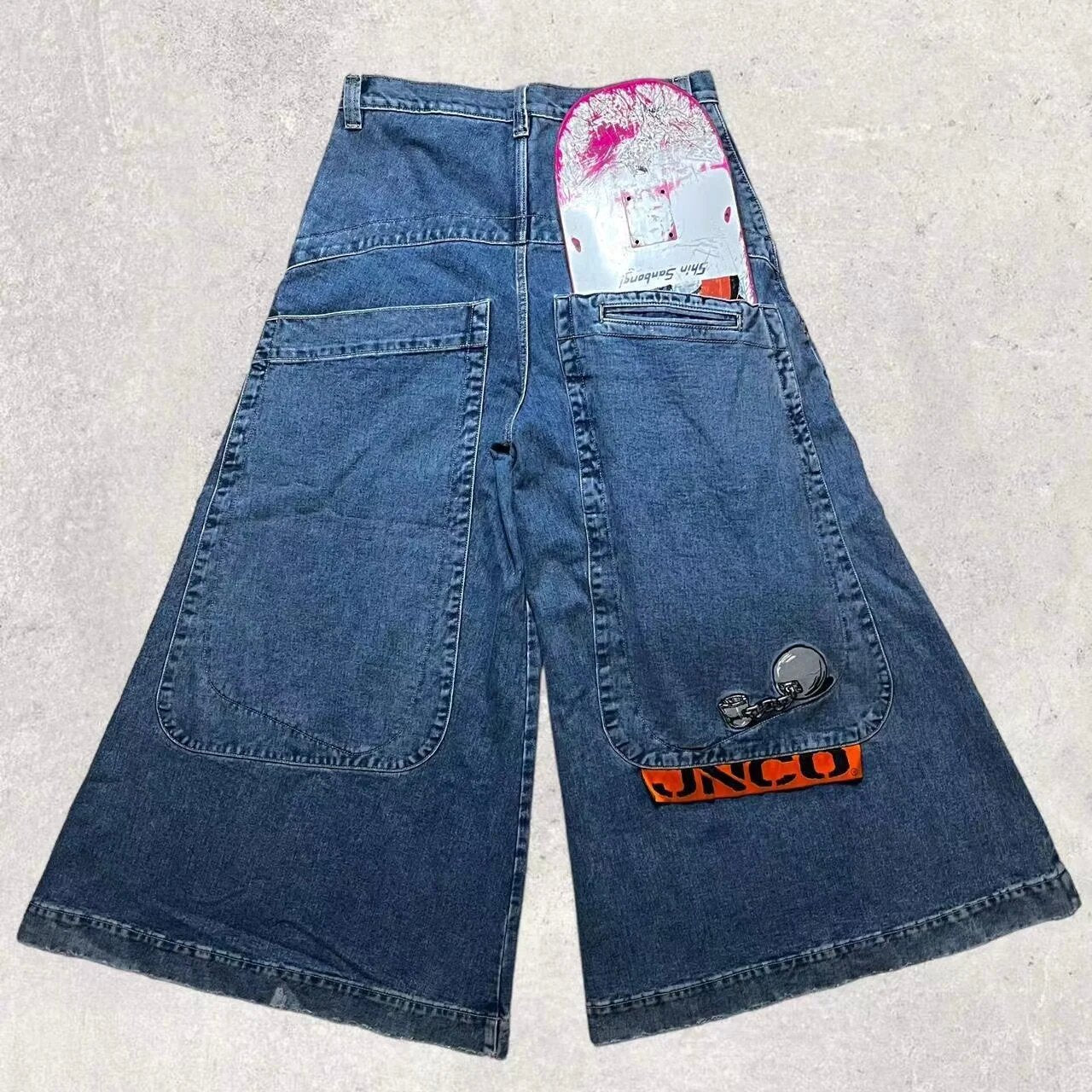Loose Fit Retro Pattern Jeans Street Casual Wide Leg Pants