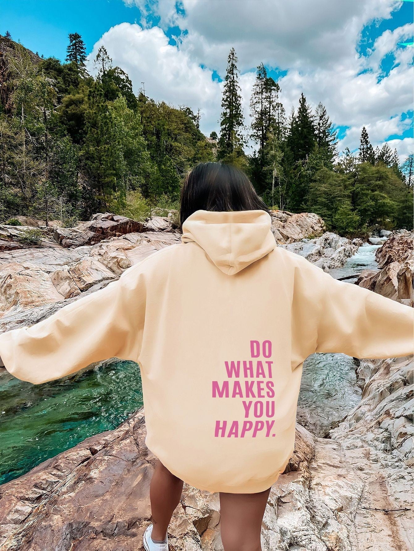 Loose Fit Vintage Print Hooded Pullover Top