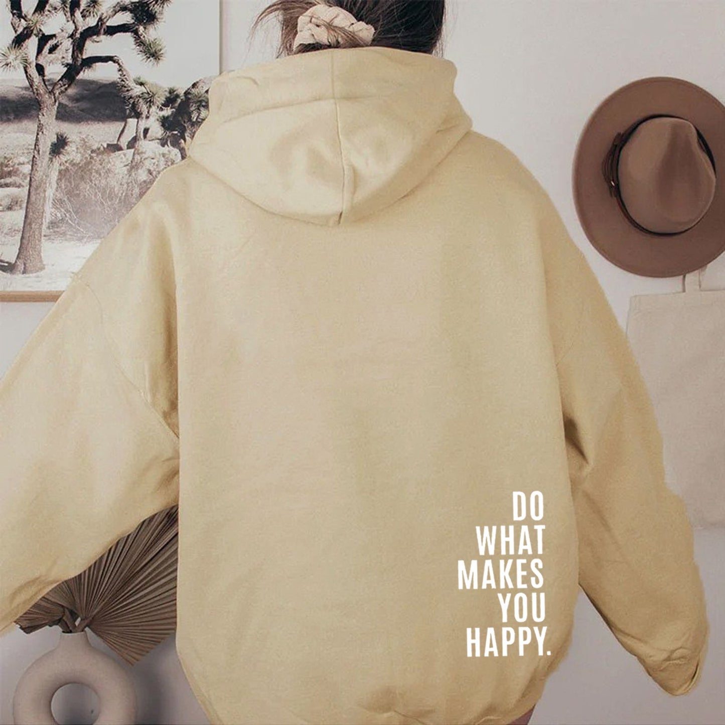 Loose Fit Vintage Print Hooded Pullover Top