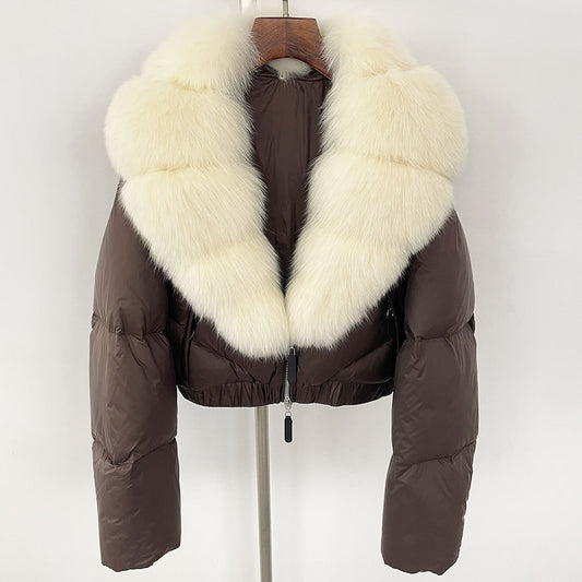 Loose Fit Winter Warm Fox Fur Collar Short Down Jacket