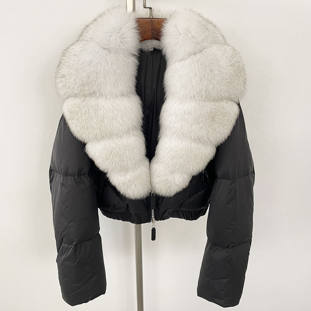 Loose Fit Winter Warm Fox Fur Collar Short Down Jacket