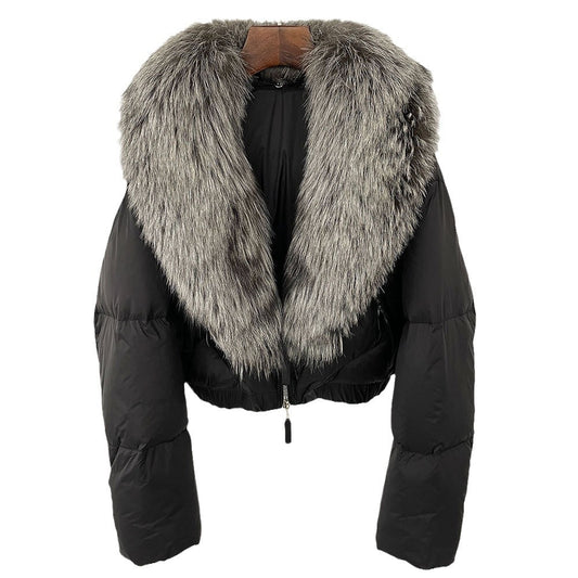 Loose Fit Winter Warm Fox Fur Collar Short Down Jacket
