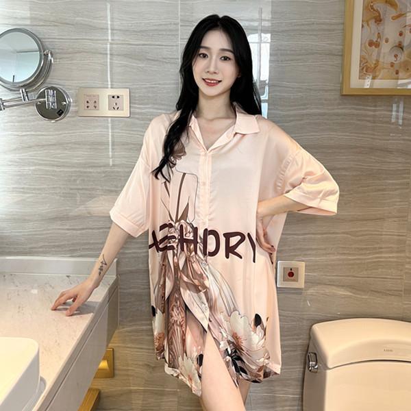 Loose-fitting casual sexy shirt pajama dress