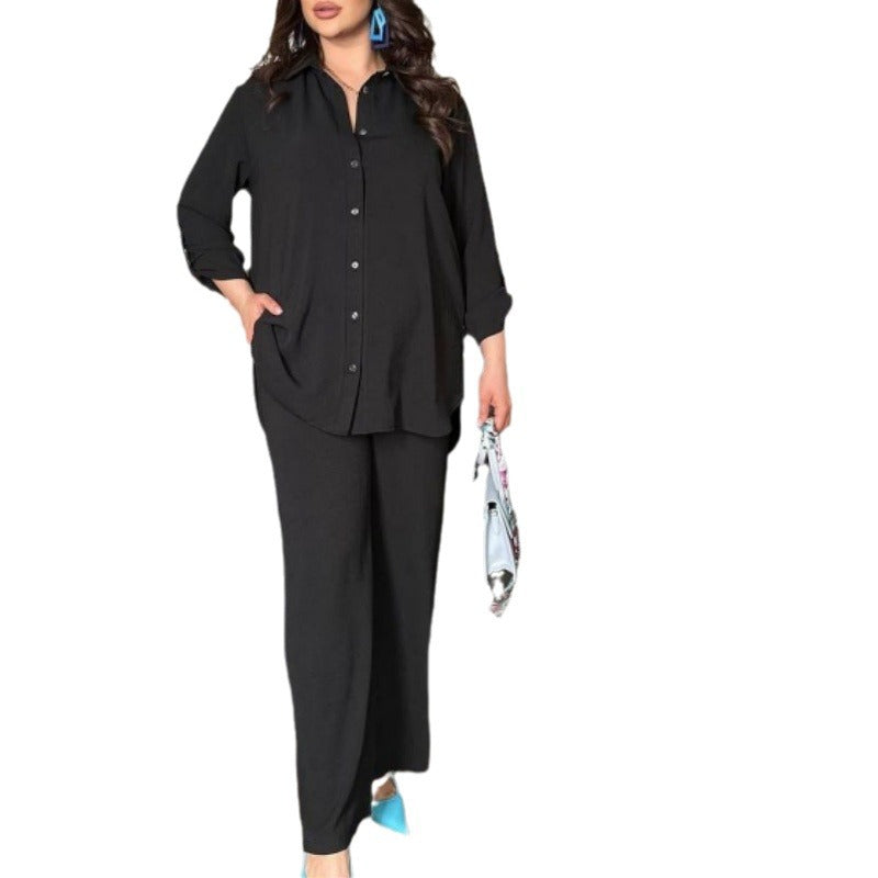 Loose-fitting top and straight-leg pants set