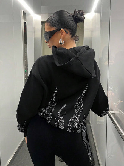 Loose-fitting zip-up hoodie