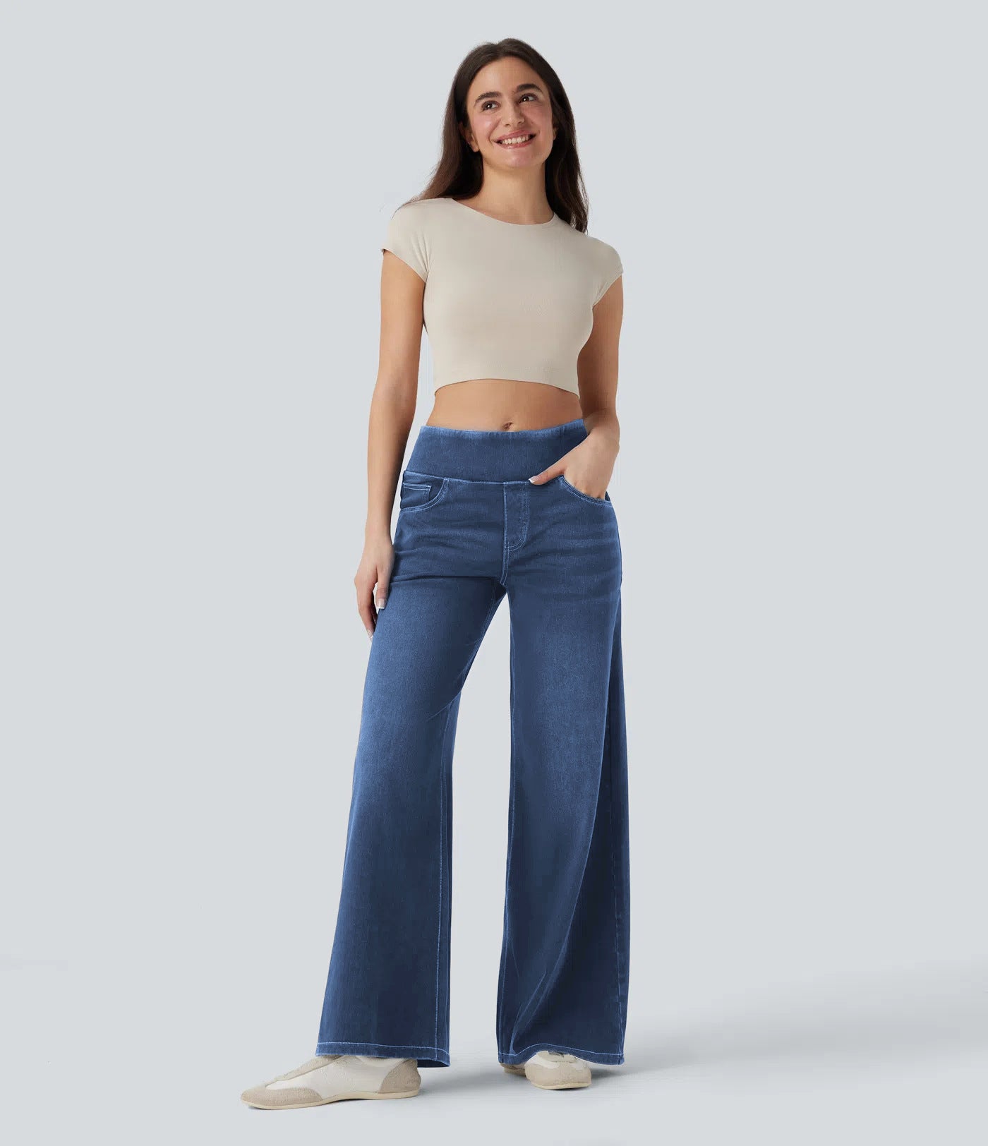 Loose-fitting zip-up wide-leg pants