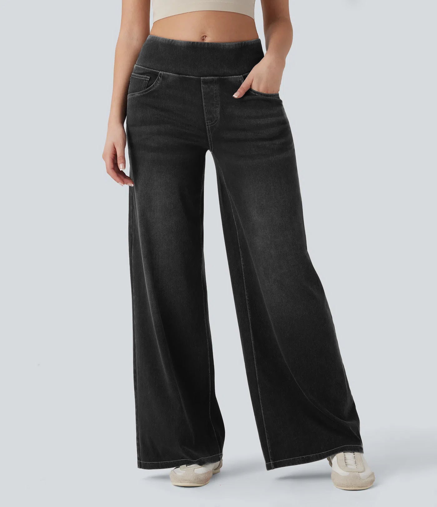 Loose-fitting zip-up wide-leg pants