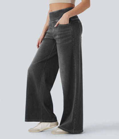 Loose-fitting zip-up wide-leg pants