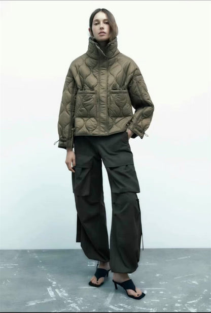 Loose high-necked cotton coat