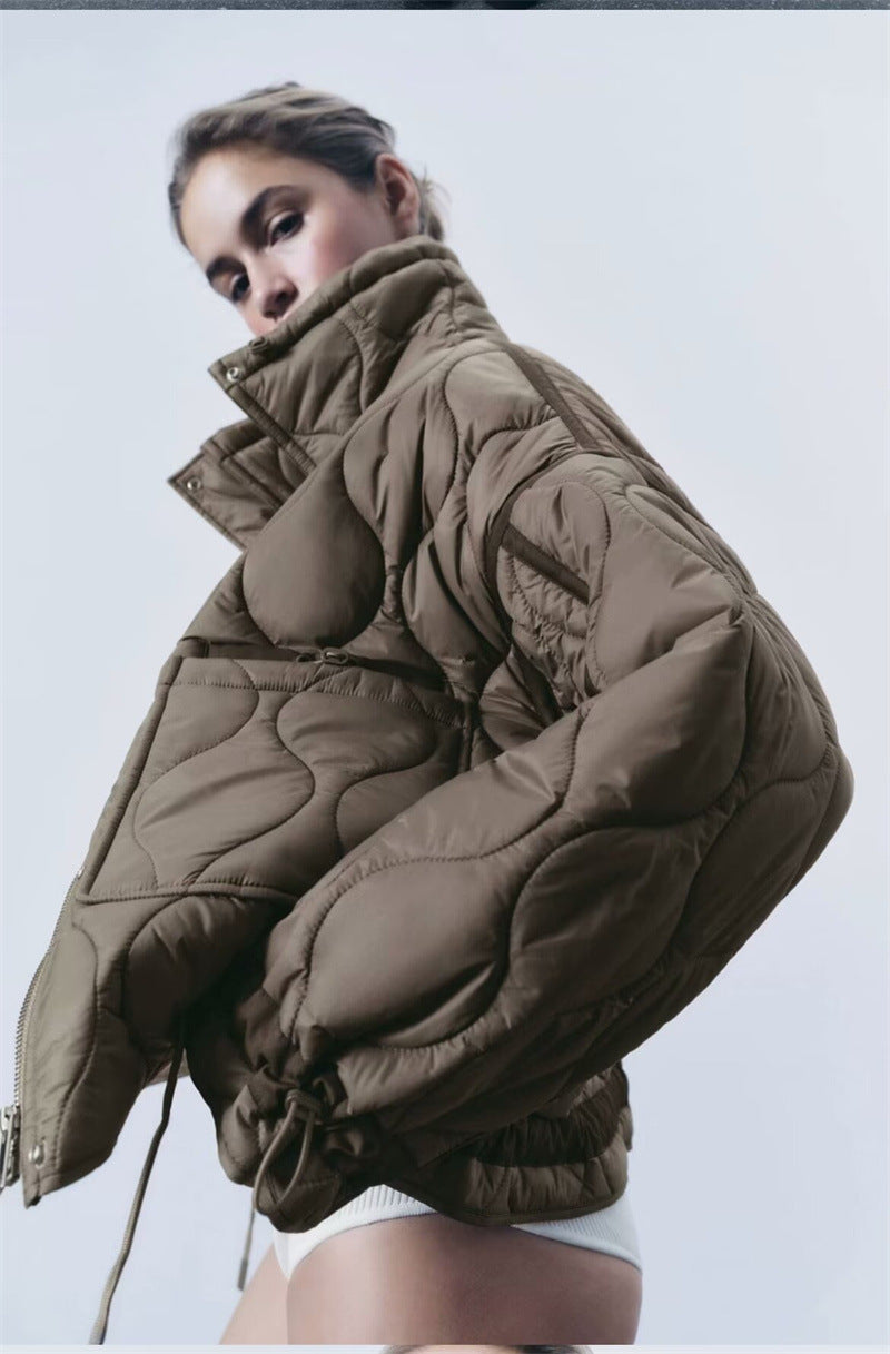 Loose high-necked cotton coat