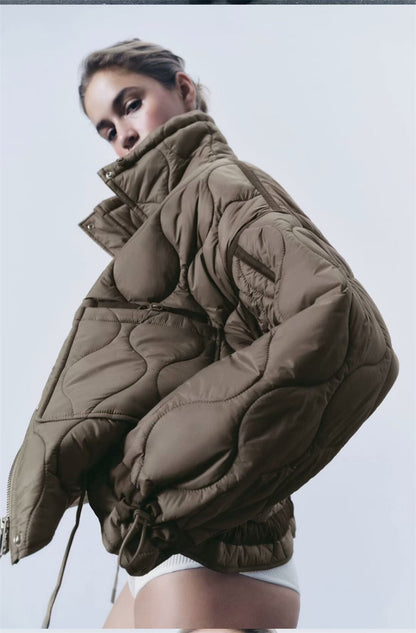 Loose high-necked cotton coat