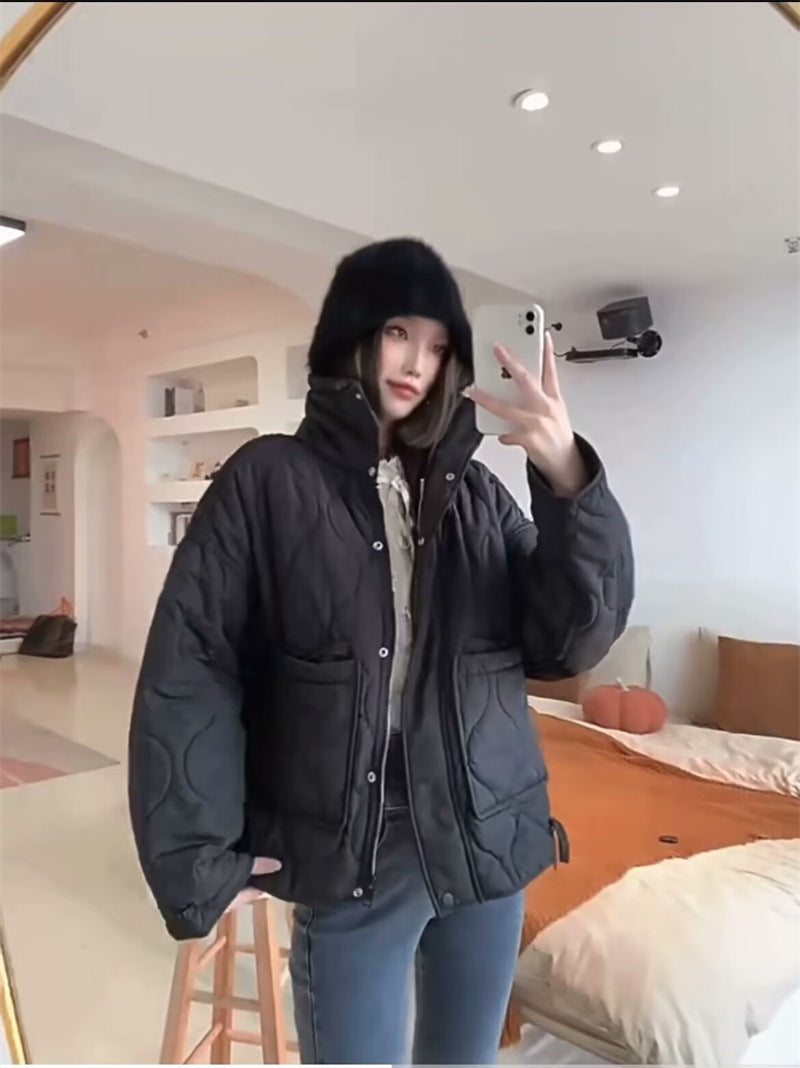 Loose high-necked cotton coat