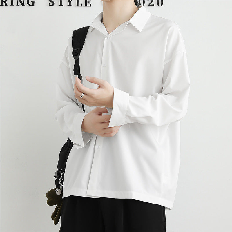 Loose Ice Silk Men's Long Sleeve Shirt - Black/White/Dark Gray