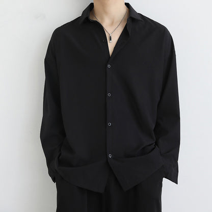 Loose Ice Silk Men's Long Sleeve Shirt - Black/White/Dark Gray