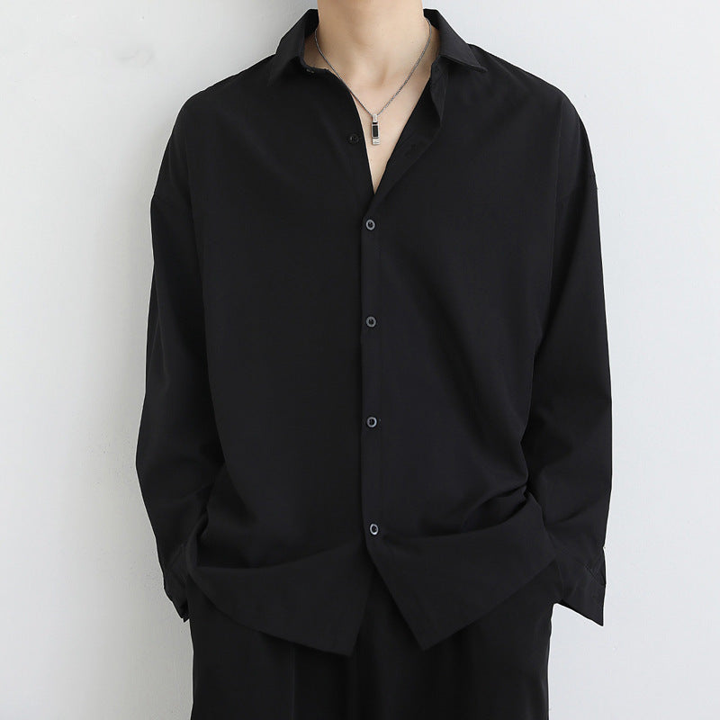 Loose Ice Silk Men's Long Sleeve Shirt - Black/White/Dark Gray