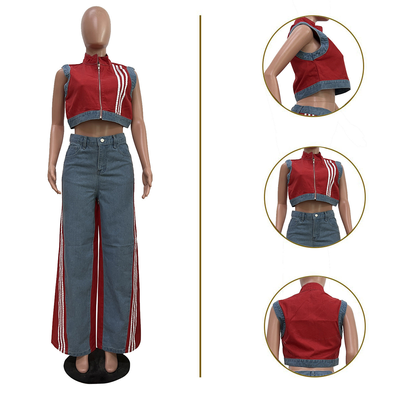 Loose-jointed denim wide-leg pants set