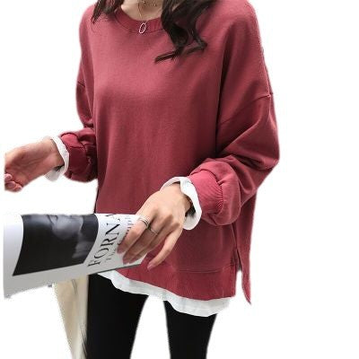 Loose Korean-style Fake Two-piece Fleece-lined Sweaters