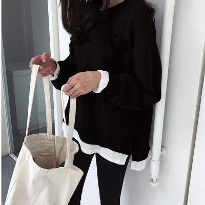 Loose Korean-style Fake Two-piece Fleece-lined Sweaters