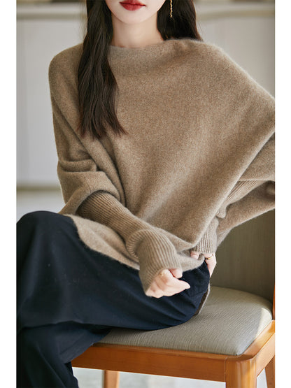 Loose One-Shoulder Pure Wool Knit Sweater