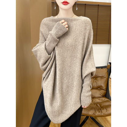 Loose One-Shoulder Pure Wool Knit Sweater