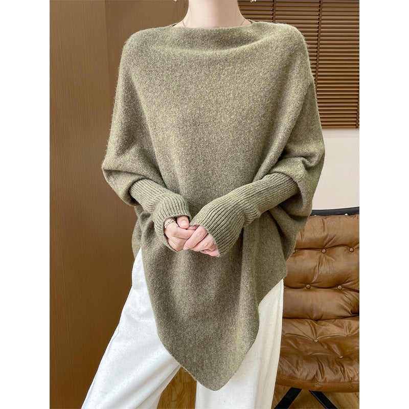 Loose One-Shoulder Pure Wool Knit Sweater